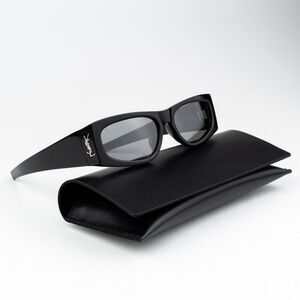 NEW Saint Laurent SLM140/F 002 Black Grey Mirror Rectangle Unisex Sunglasses